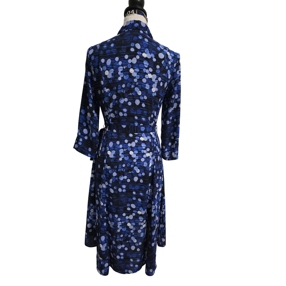 The Limited Womens Blue Polka Dot Button Front Shirt Dress Size 2 Midi Tie Waist - Picture 3 of 8